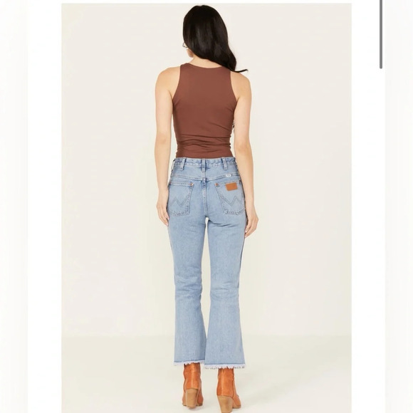 Wrangler Wrock 627 High Rise Kick Flare Jeans Light Wash Raw Hem - Picture 2 of 13